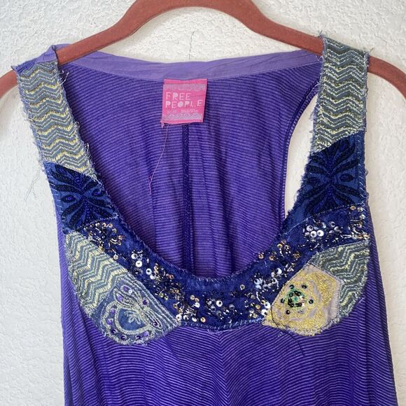 Free People sequin Boho fairy rapeze hippie Tank Top whimsical hole* hakercheif - Picture 2 of 10